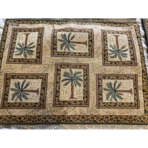 Vtg 6 Palm Tree Tapestry Placemats Bombay tropical table top decor coastal chic - Picture 7 of 16